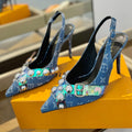 HIGH HEELS 95 MM IN CLASSIC BLUE MONOGRAM DENIM WITH CRYSTALS