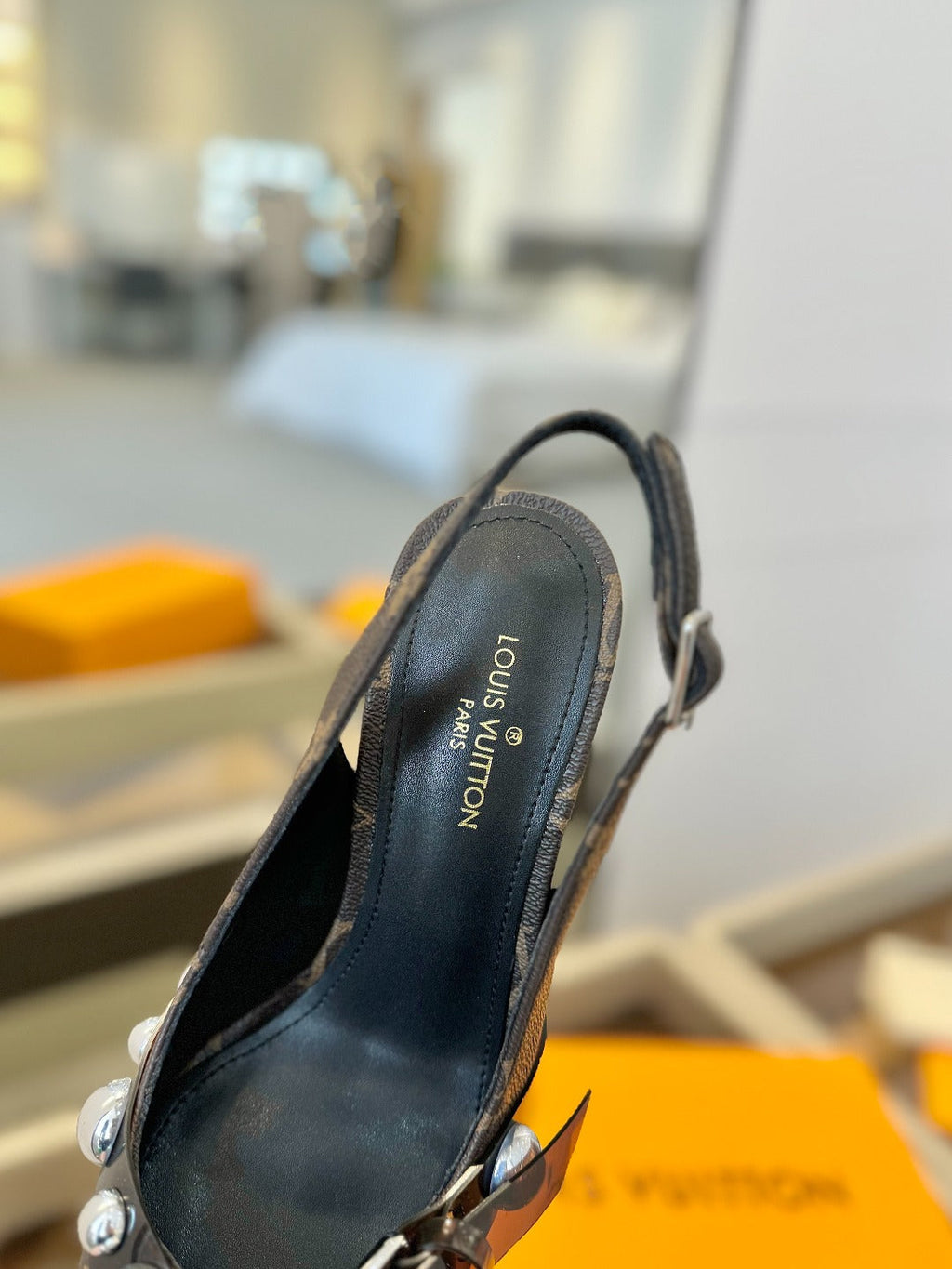 HIGH HEELS 95 MM IN CHOCOLATE BROWN MONOGRAM CALFSKIN WITH CRYSTALS