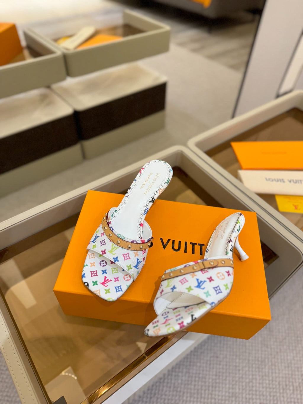 LV X TM 6AM HIGH 4 CM MULE IN WHITE MONOGRAM CALFSKIN