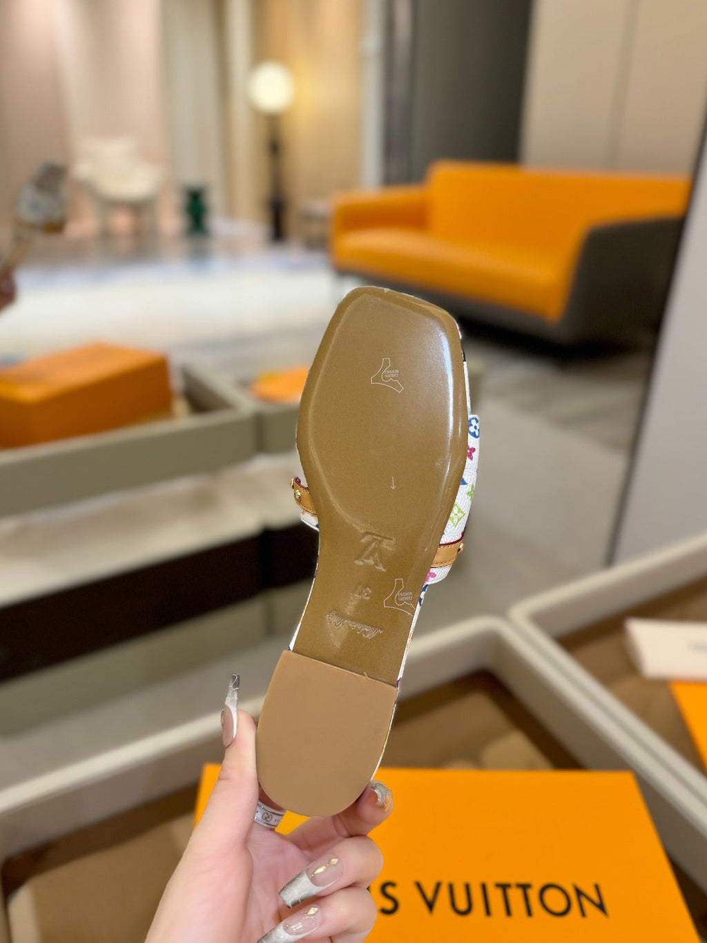 LV X TM 6AM FLAT MULE IN WHITE MONOGRAM CALFSKIN