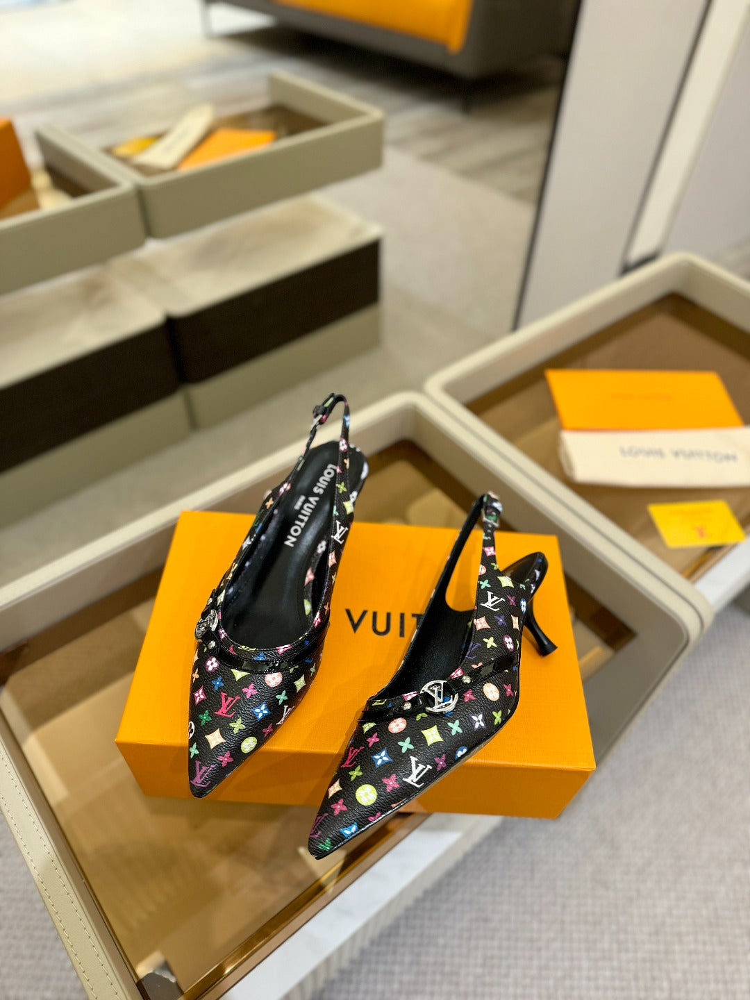 HIGH MULE 4 CM IN BLACK MONOGRAM CALFSKIN