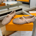 ROMY FLAT BALLERINA IN LIGHT PINK MESH PATENT CALFSKIN