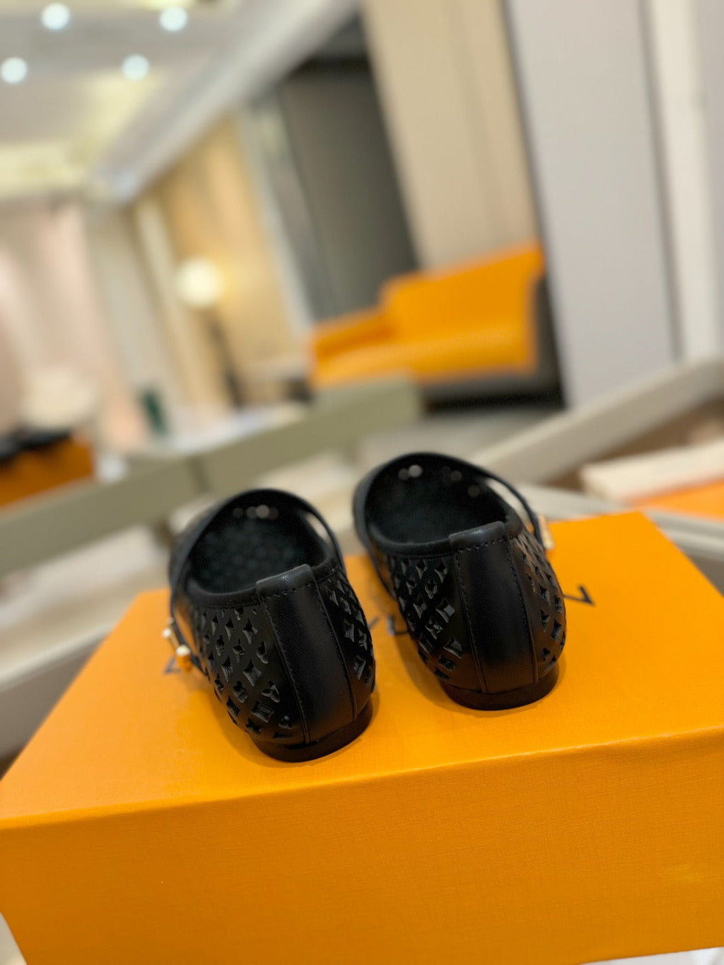 ROMY FLAT BALLERINA IN BLACK MESH CALFSKIN