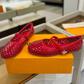 ROMY FLAT BALLERINA IN CHERRY RED MESH PATENT CALFSKIN