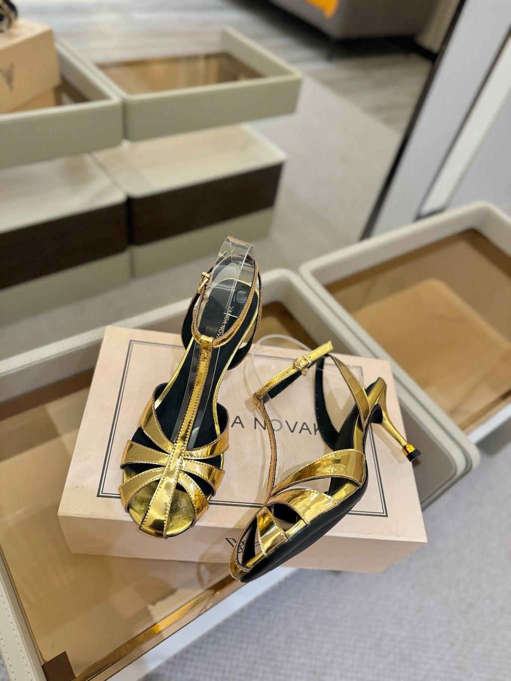 HIGH SANDALS 75 MM IN GOLD CALFSKIN