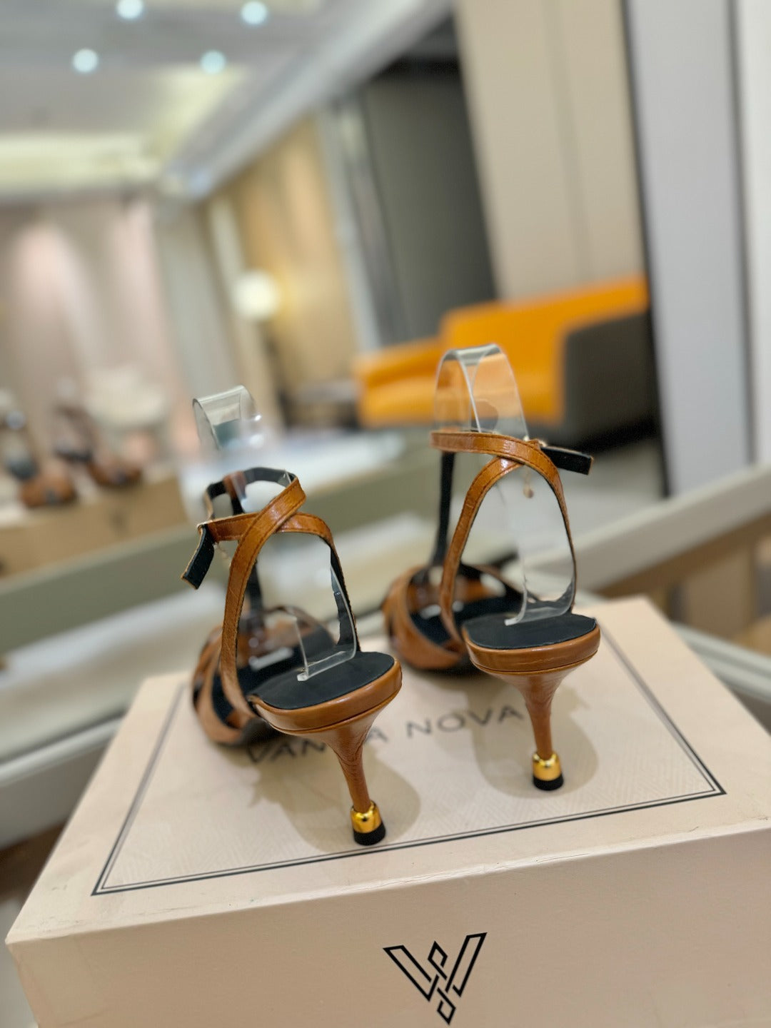 HIGH SANDALS 75 MM IN CINNAMON BROWN CALFSKIN