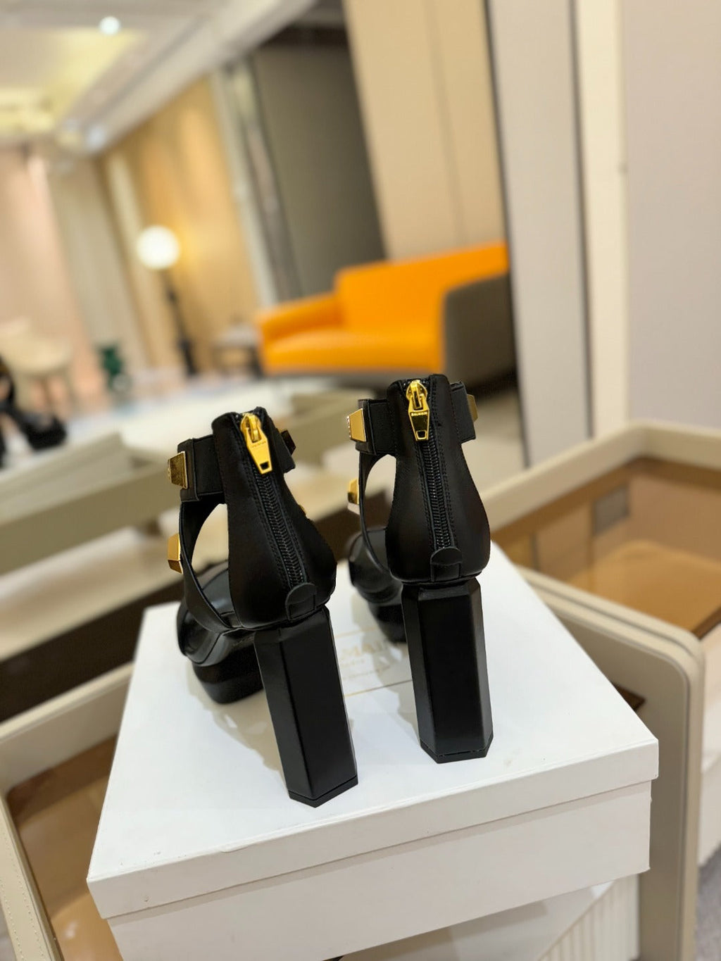 BALMAIN 25S WEDGE HEELS 105MM IN BLACK CALFSKIN GOLD HARDWARE