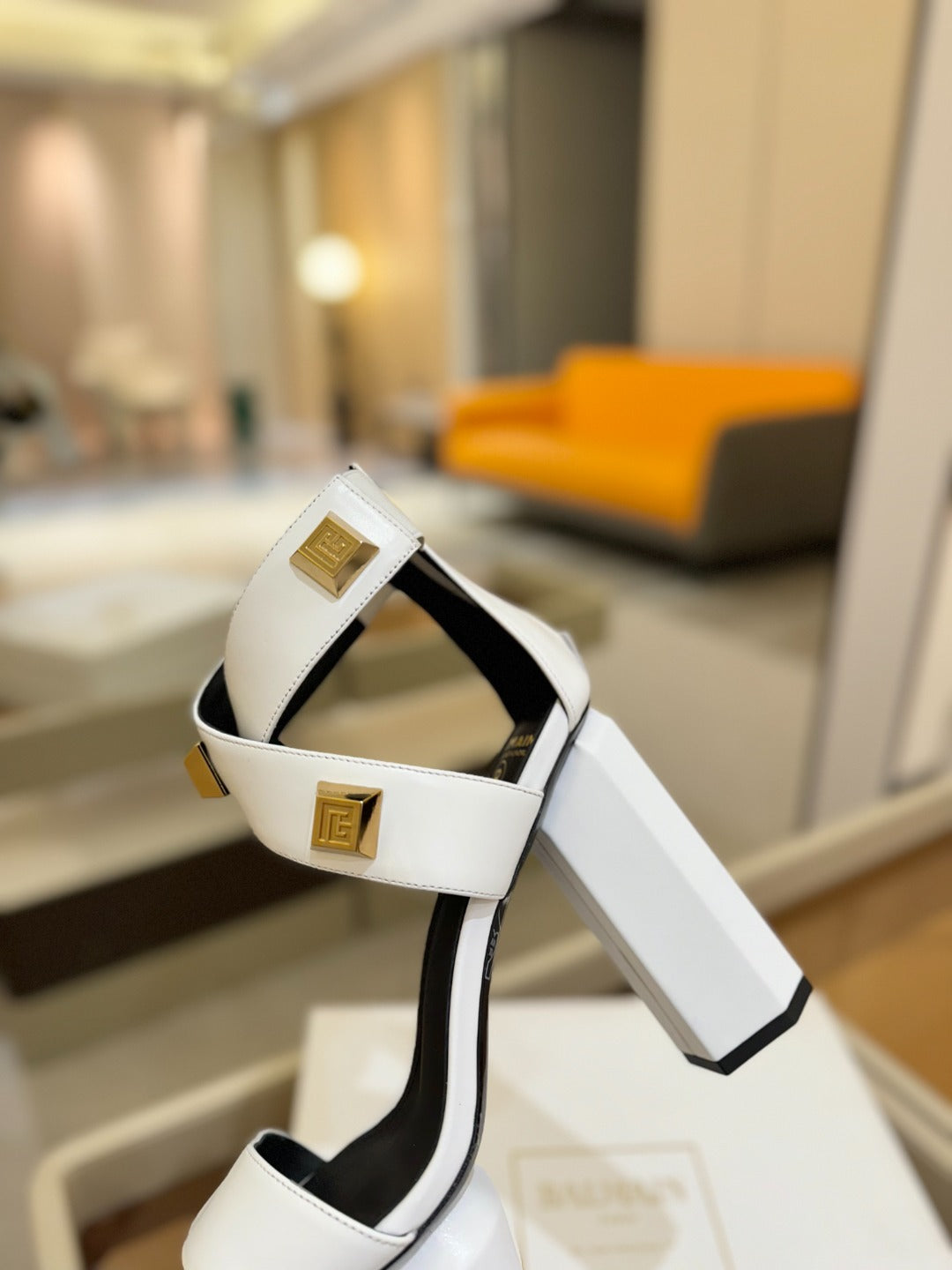 BALMAIN 25S WEDGE HEELS 105MM IN WHITE CALFSKIN GOLD HARDWARE