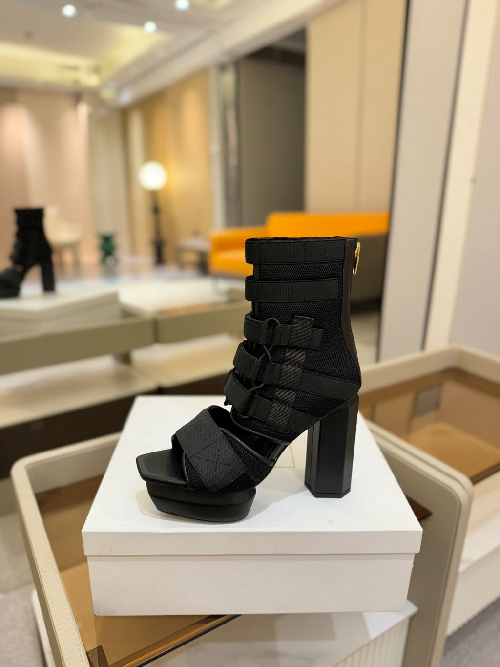 BALMAIN 25S UMA SANDALS 105MM IN BLACK VELCRO AND MESH