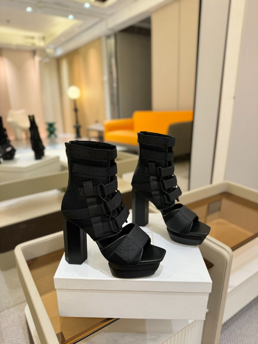 BALMAIN 25S UMA SANDALS 105MM IN BLACK VELCRO AND MESH