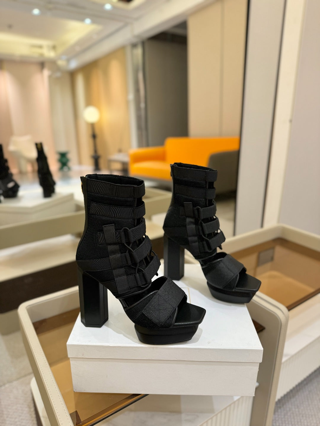 BALMAIN 25S UMA SANDALS 105MM IN BLACK VELCRO AND MESH