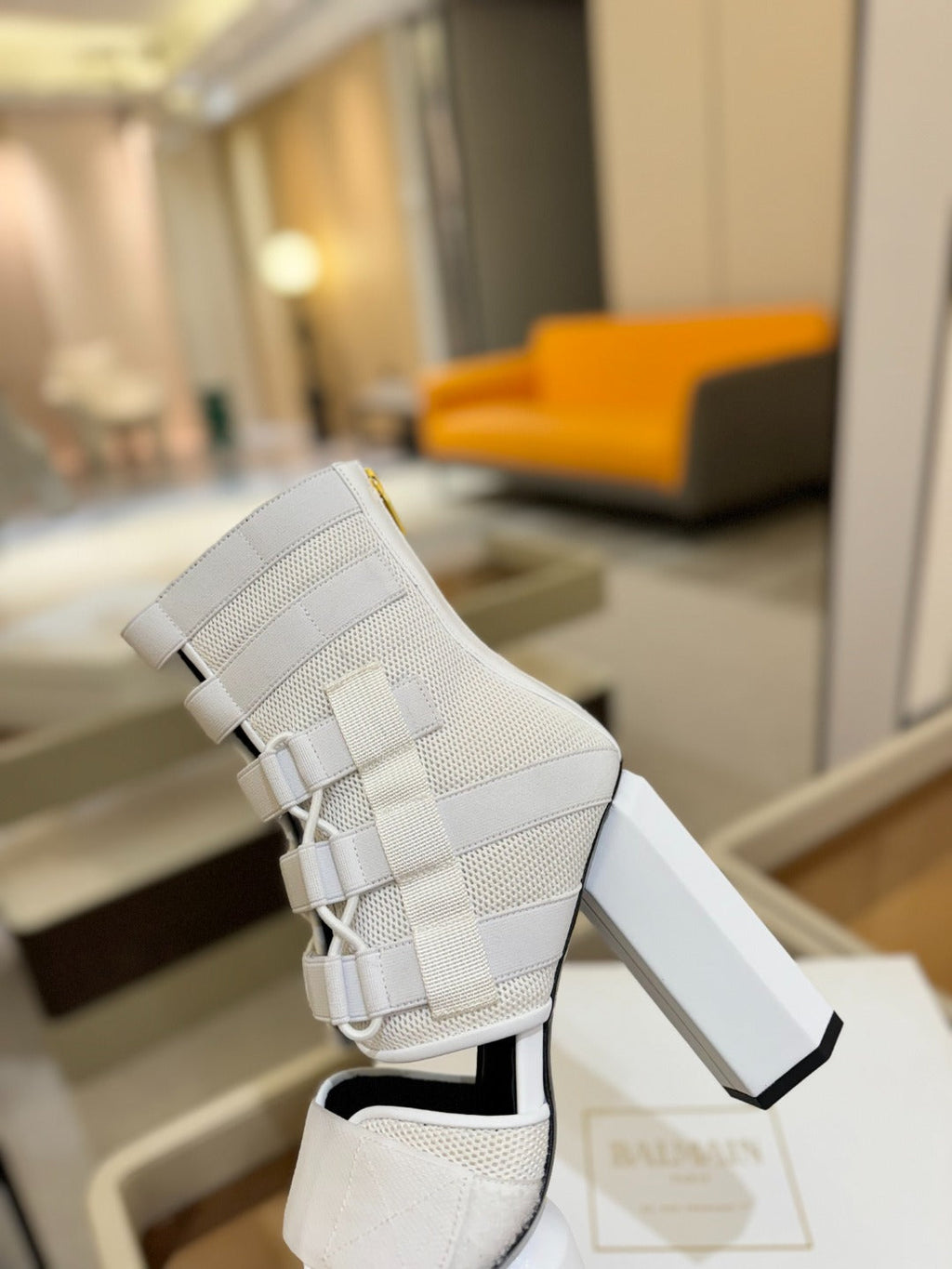 BALMAIN 25S UMA SANDALS 105MM IN WHITE VELCRO AND MESH
