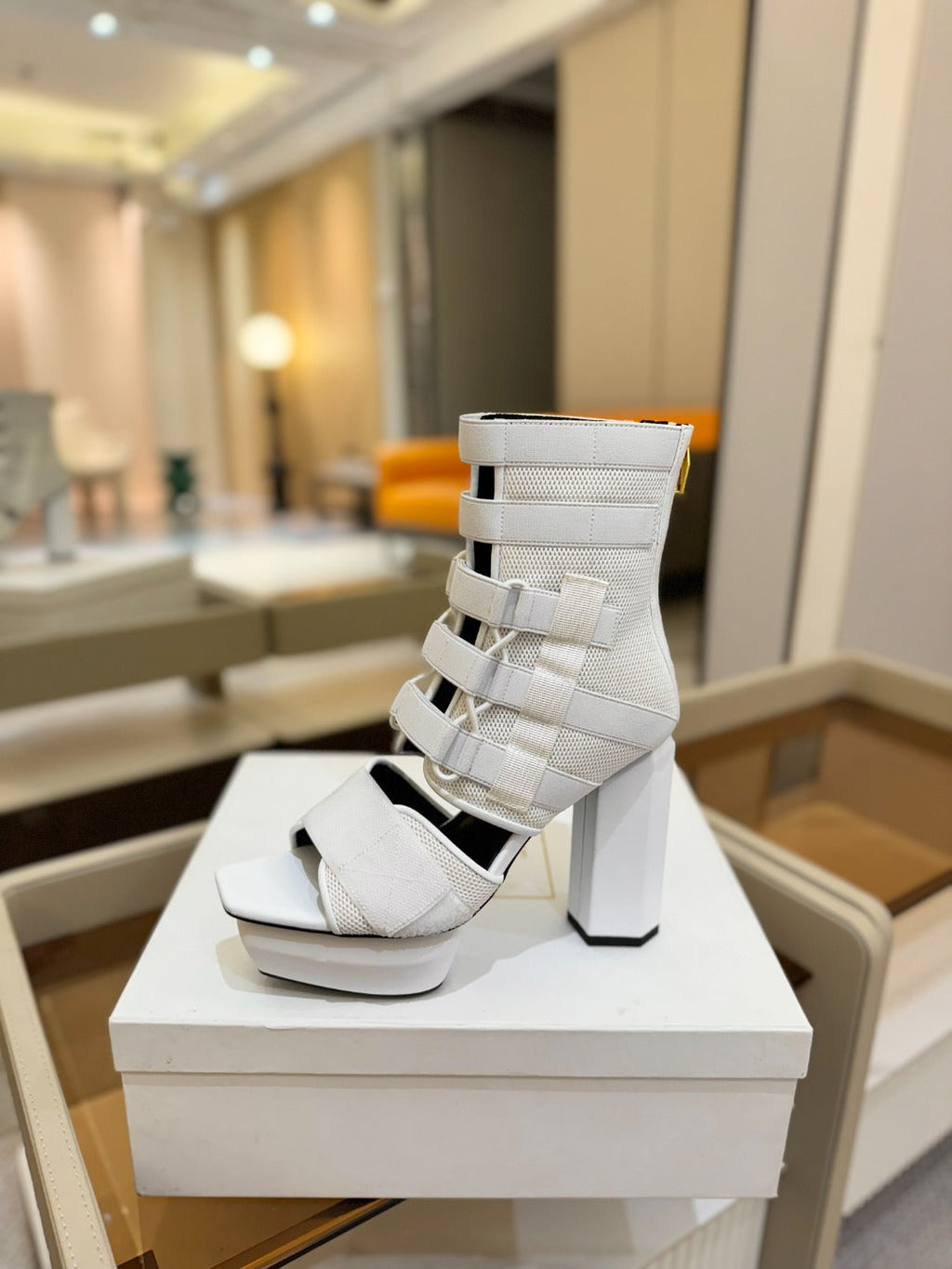 BALMAIN 25S UMA SANDALS 105MM IN WHITE VELCRO AND MESH