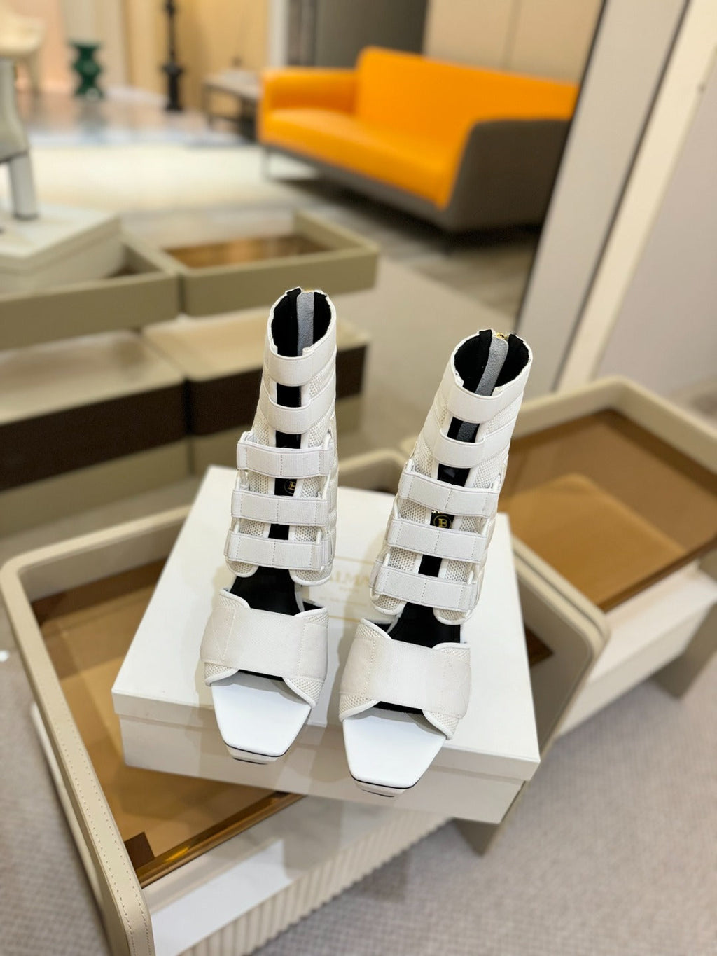 BALMAIN 25S UMA SANDALS 105MM IN WHITE VELCRO AND MESH