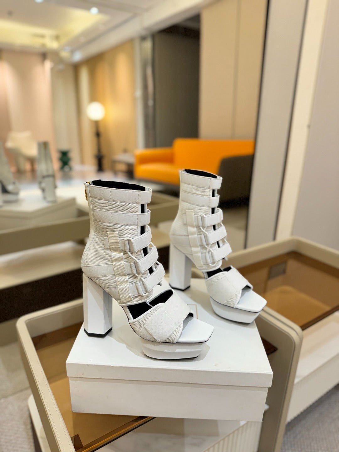 BALMAIN 25S UMA SANDALS 105MM IN WHITE VELCRO AND MESH
