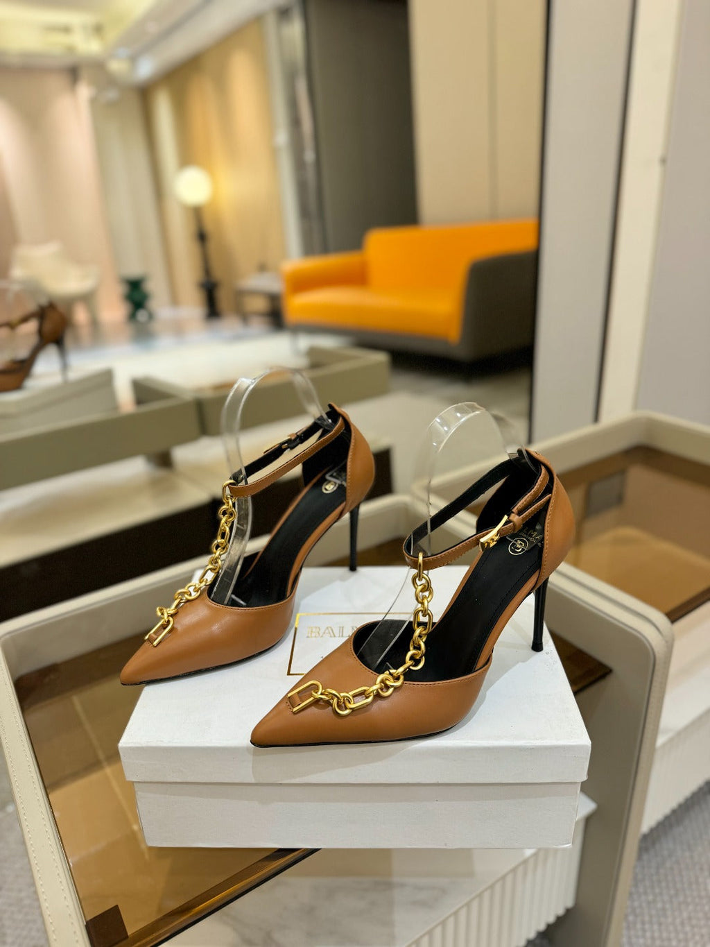 BALMAIN 25S SYNC STILETTOS WITH POINTED TOE 95MM IN DARK BROWN CALFSKIN