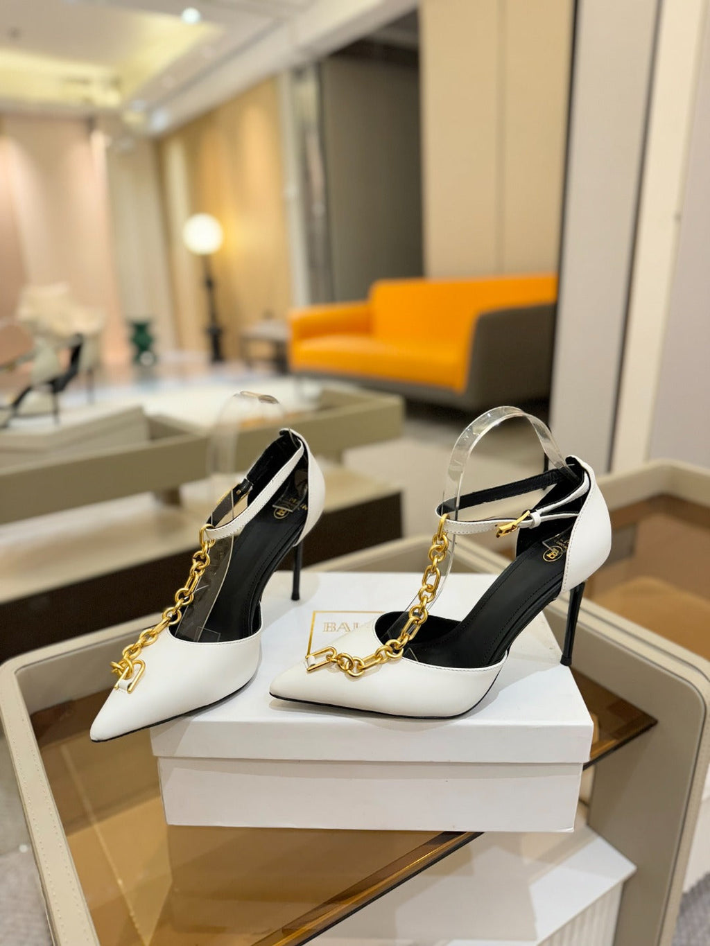 BALMAIN 25S SYNC STILETTOS WITH POINTED TOE 95MM IN WHITE CALFSKIN