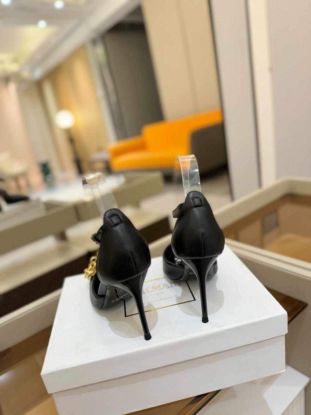 BALMAIN 25S SYNC STILETTOS WITH POINTED TOE 95MM IN BLACK CALFSKIN