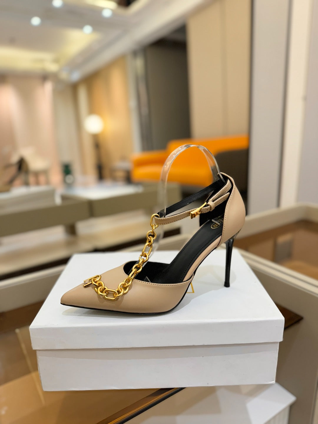 BALMAIN 25S SYNC STILETTOS WITH POINTED TOE 95MM IN BEIGE CALFSKIN