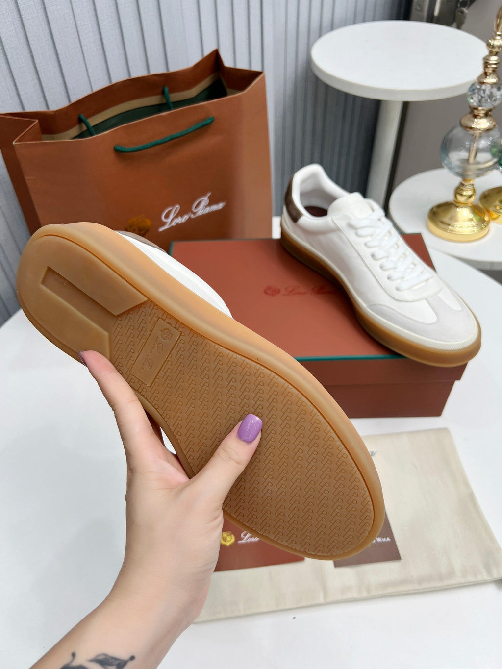 LP TENNIS WALK SNEAKERS WHITE AND LIGHT GRAY CALFSKIN