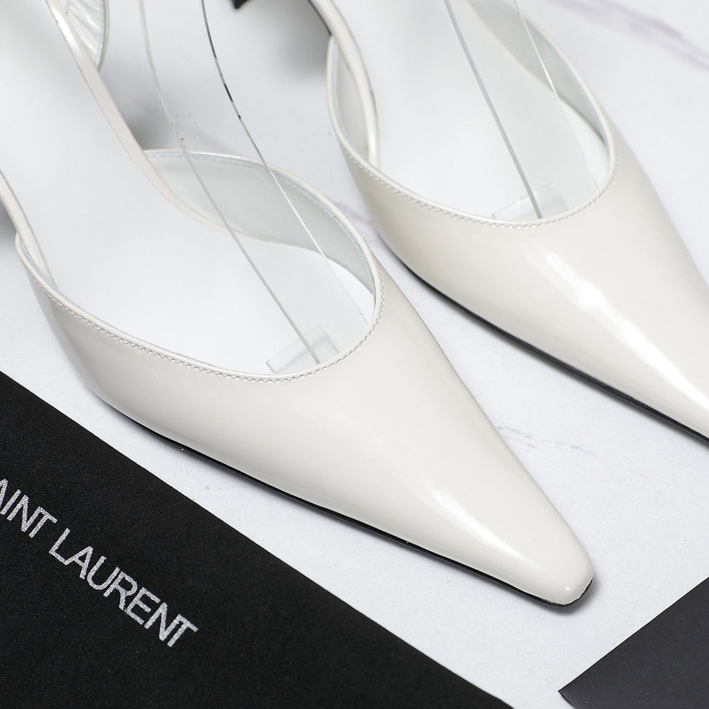 AIMÉE SLINGBACK PUMPS IN WHITE GLOSSY LAMBSKIN