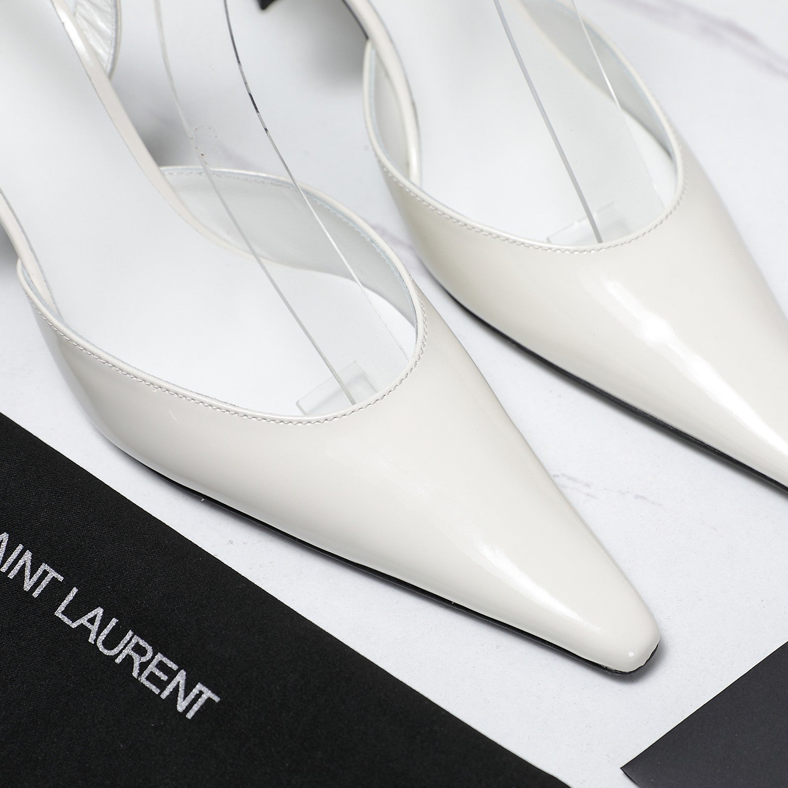 AIMÉE SLINGBACK PUMPS IN WHITE GLOSSY LAMBSKIN