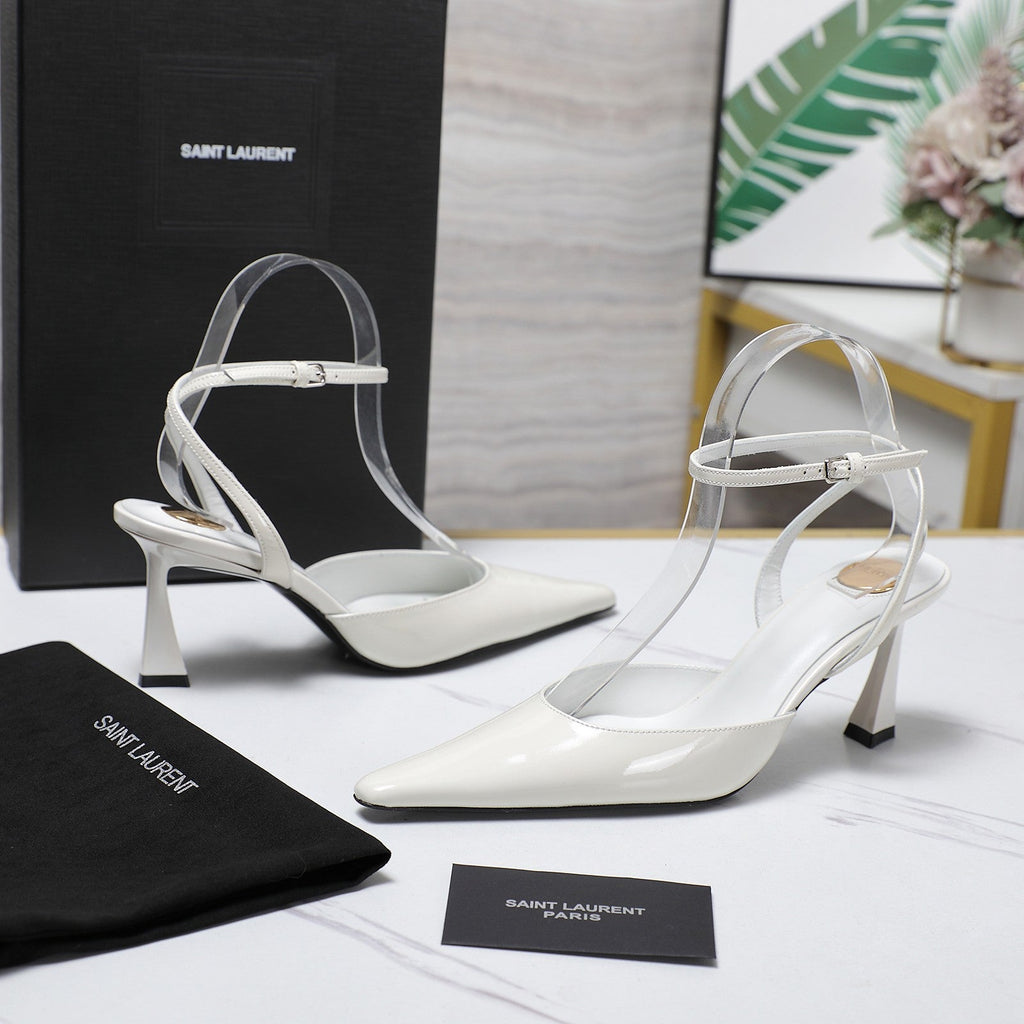 AIMÉE SLINGBACK PUMPS IN WHITE GLOSSY LAMBSKIN