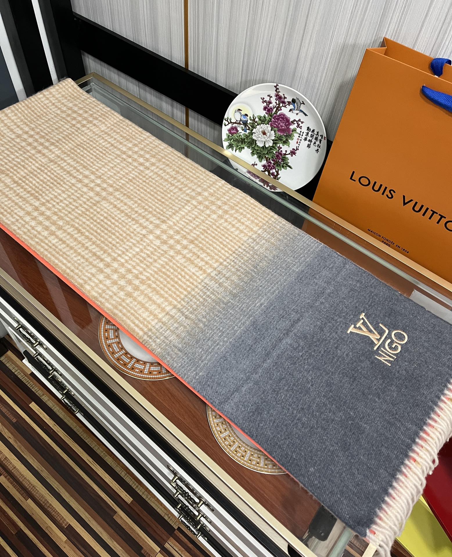 SCARF 200 CM IN BROWN MIX GREY CASHMERE 400012