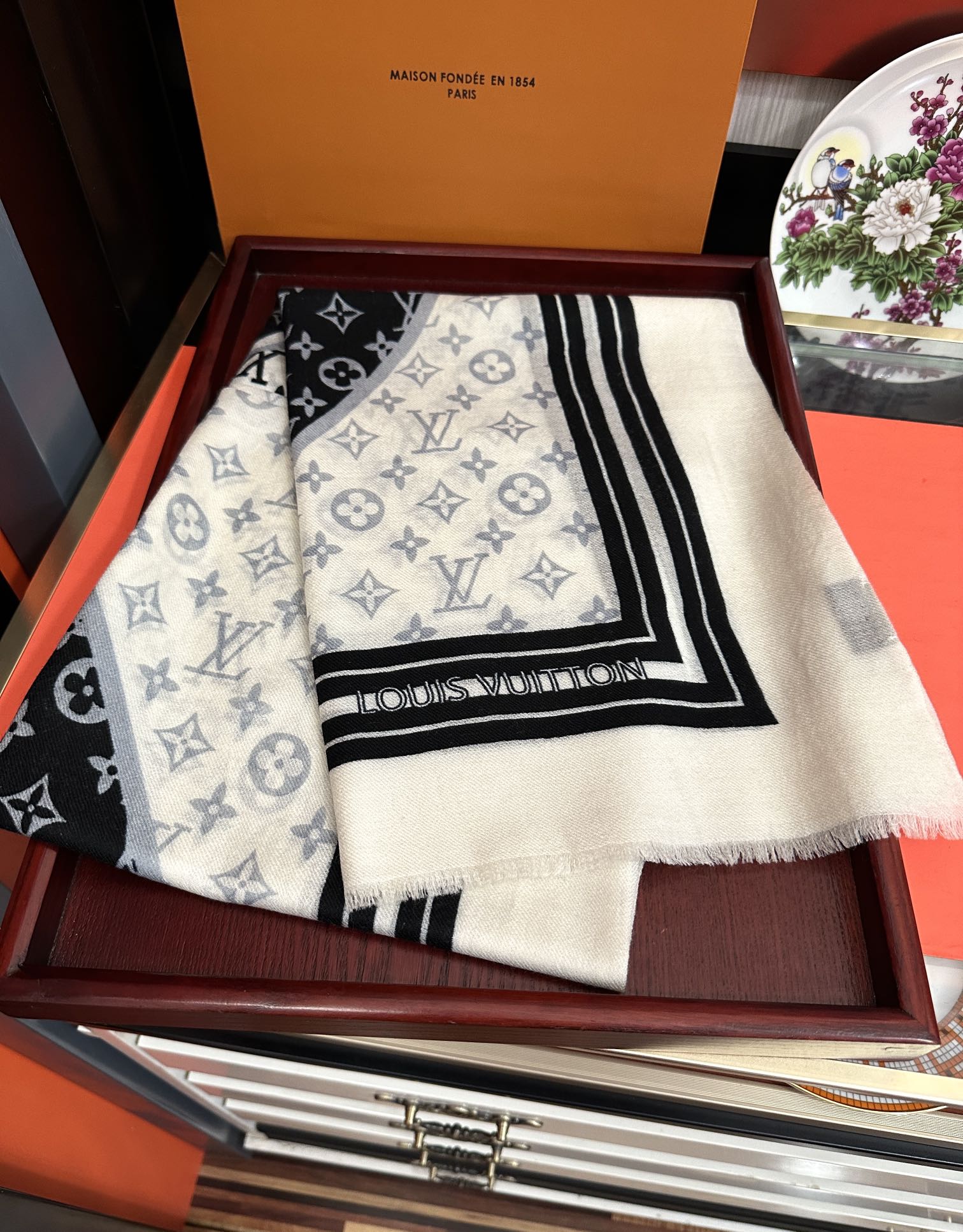SCARF 200 CM IN BLACK MIX WHITE CASHMERE 400032