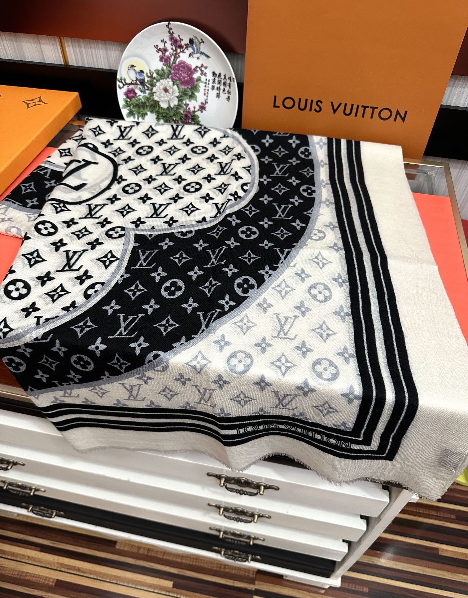 SCARF 200 CM IN BLACK MIX WHITE CASHMERE 400032