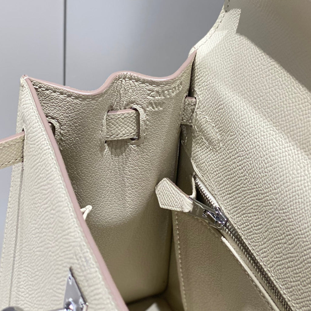 KELLY 25CM IN NATA EPSOM CALFSKIN SILVER HARDWARE