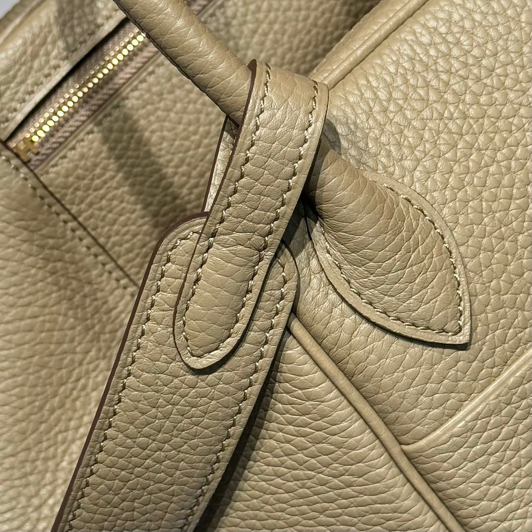 HERMES 25S MEDIUM LINDY 26 IN DARK KHAKI CALFSKIN GOLD HARDWARE