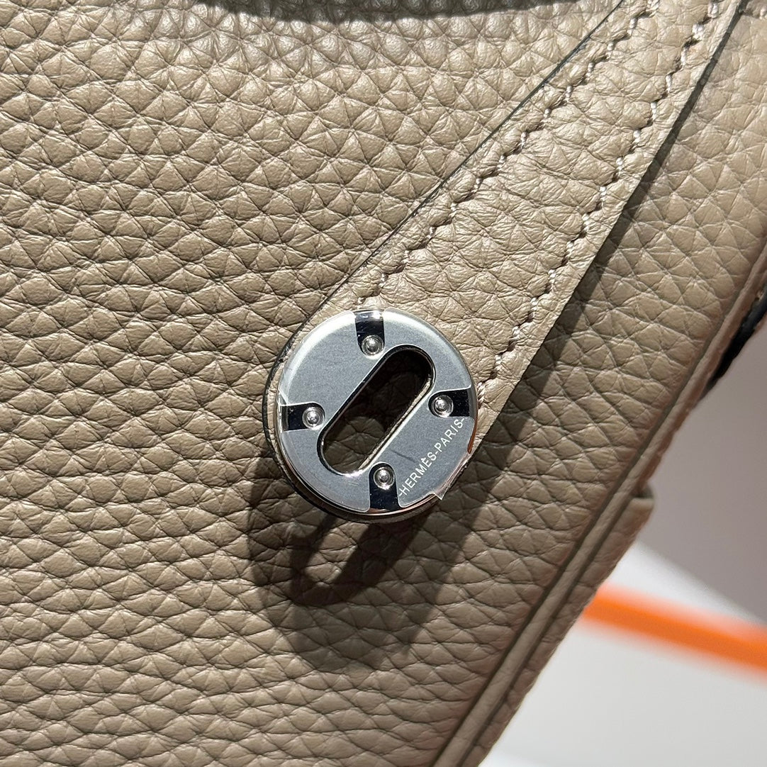 HERMES 25S MINI LINDY 19 IN ETOUPE EPSOM CALFSKIN SILVER HARDWARE
