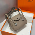 HERMES 25S MINI LINDY 19 IN ETOUPE EPSOM CALFSKIN SILVER HARDWARE