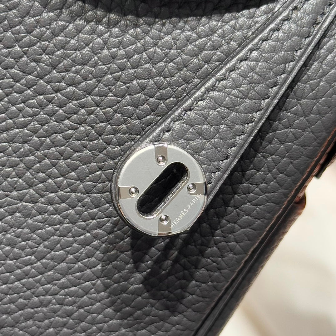 HERMES 25S MINI LINDY 19 IN CHARCOAL GRAY CALFSKIN SILVER HARDWARE