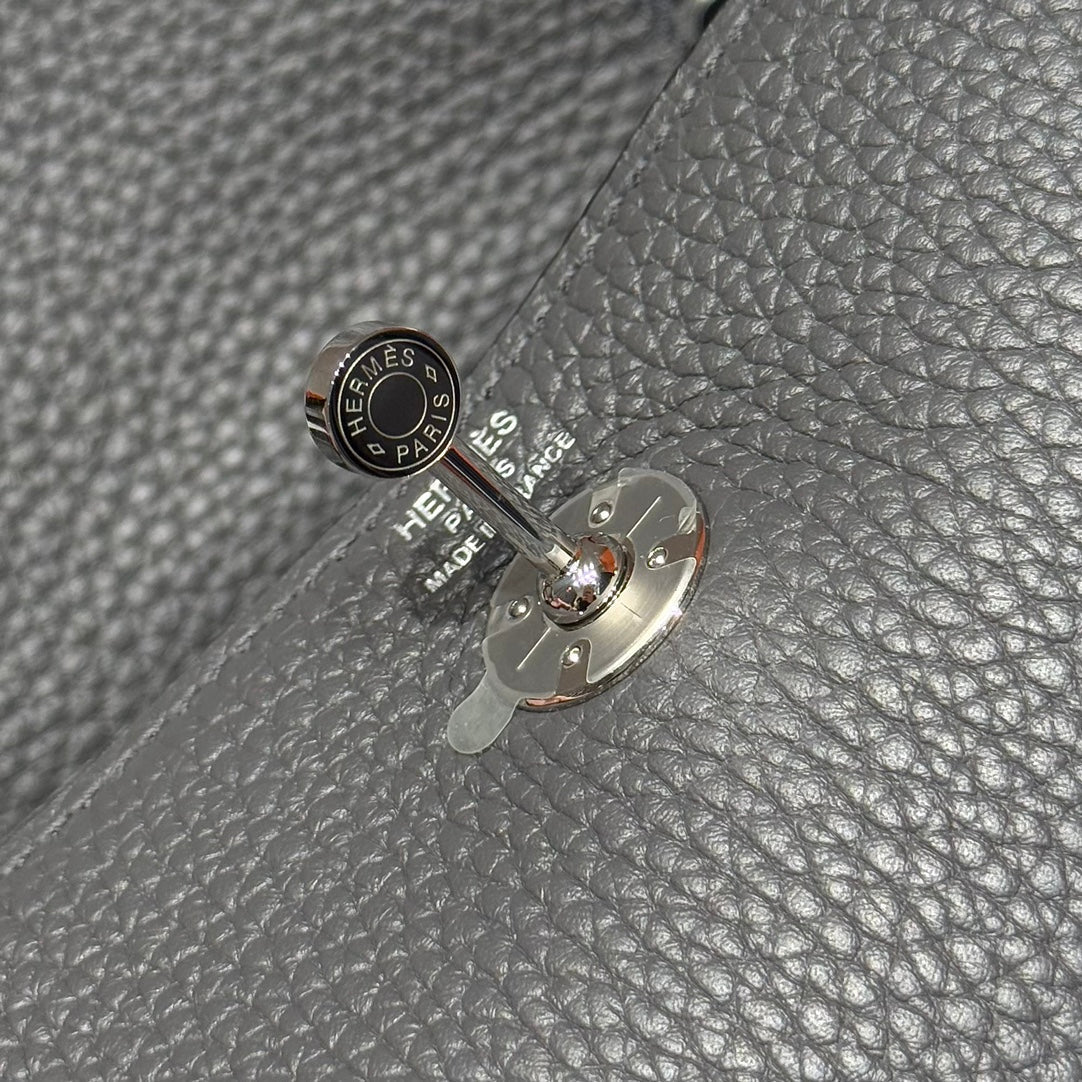 HERMES 25S MINI LINDY 19 IN CHARCOAL GRAY CALFSKIN SILVER HARDWARE