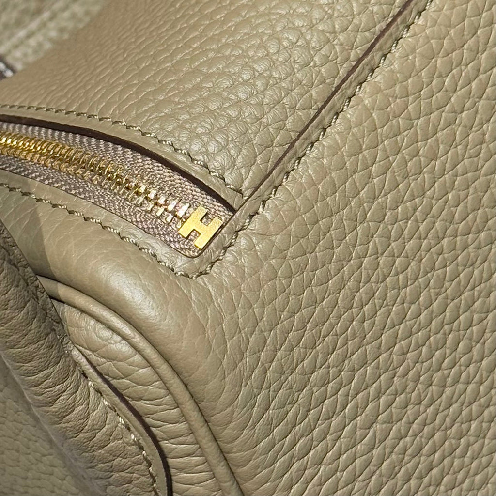 HERMES 25S MINI LINDY 19 IN BEIGE MARFA CALFSKIN GOLD HARDWARE