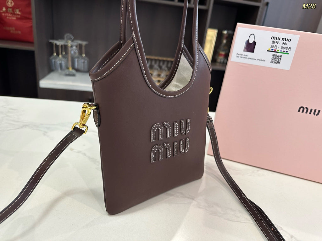 IVY MINI TOTE BAG 20 IN BROWN CALFSKIN