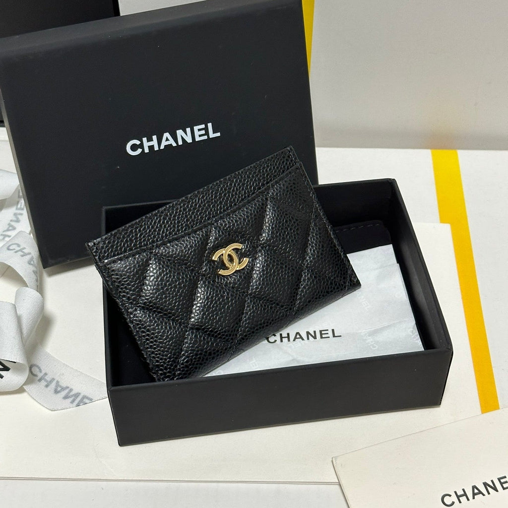 QUILTED CLASSIC CARD HOLDER 11 IN BLACK CAVIAR SKIN