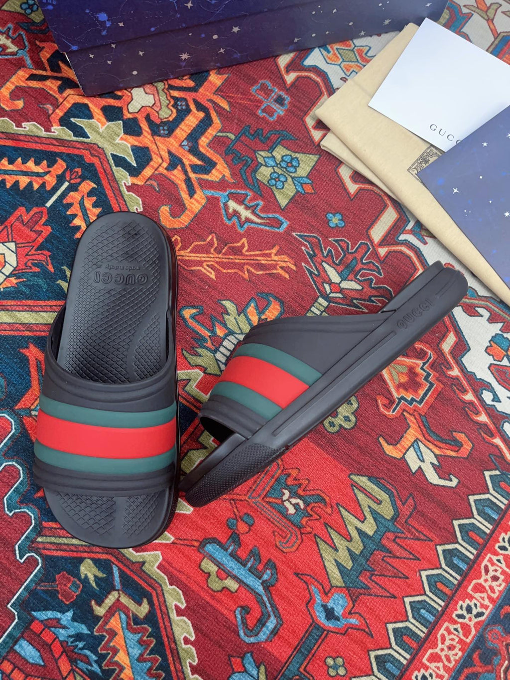 GG WEB SLIDE SANDAL BLACK RUBBER