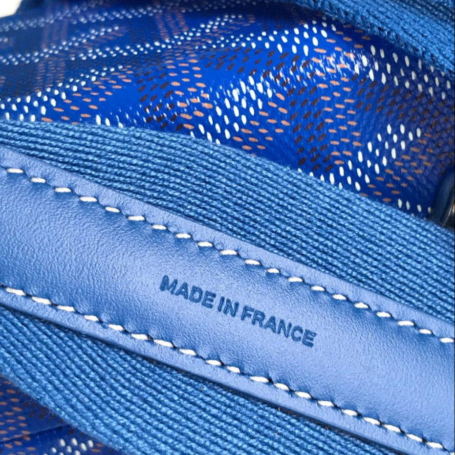 CASSETTE TRUNK BAG 21 IN BLUE GOYARDINE CANVAS & CLAMECY COWHIDE