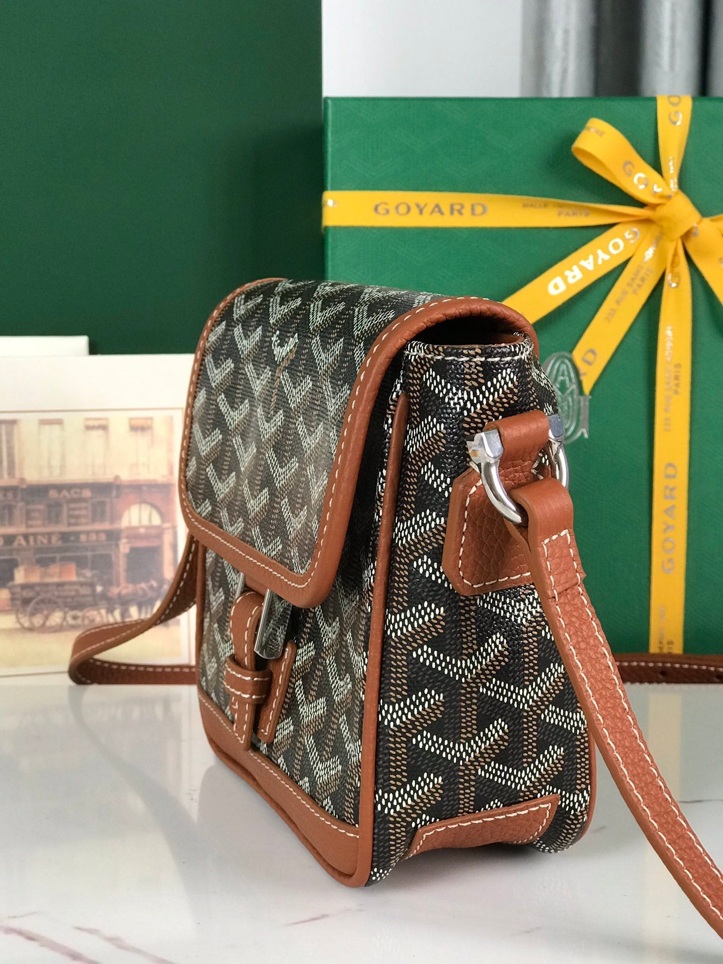 GRAND BLEU 16 IN BLACK GOYARDINE CANVAS AND TAN LAMBSKIN