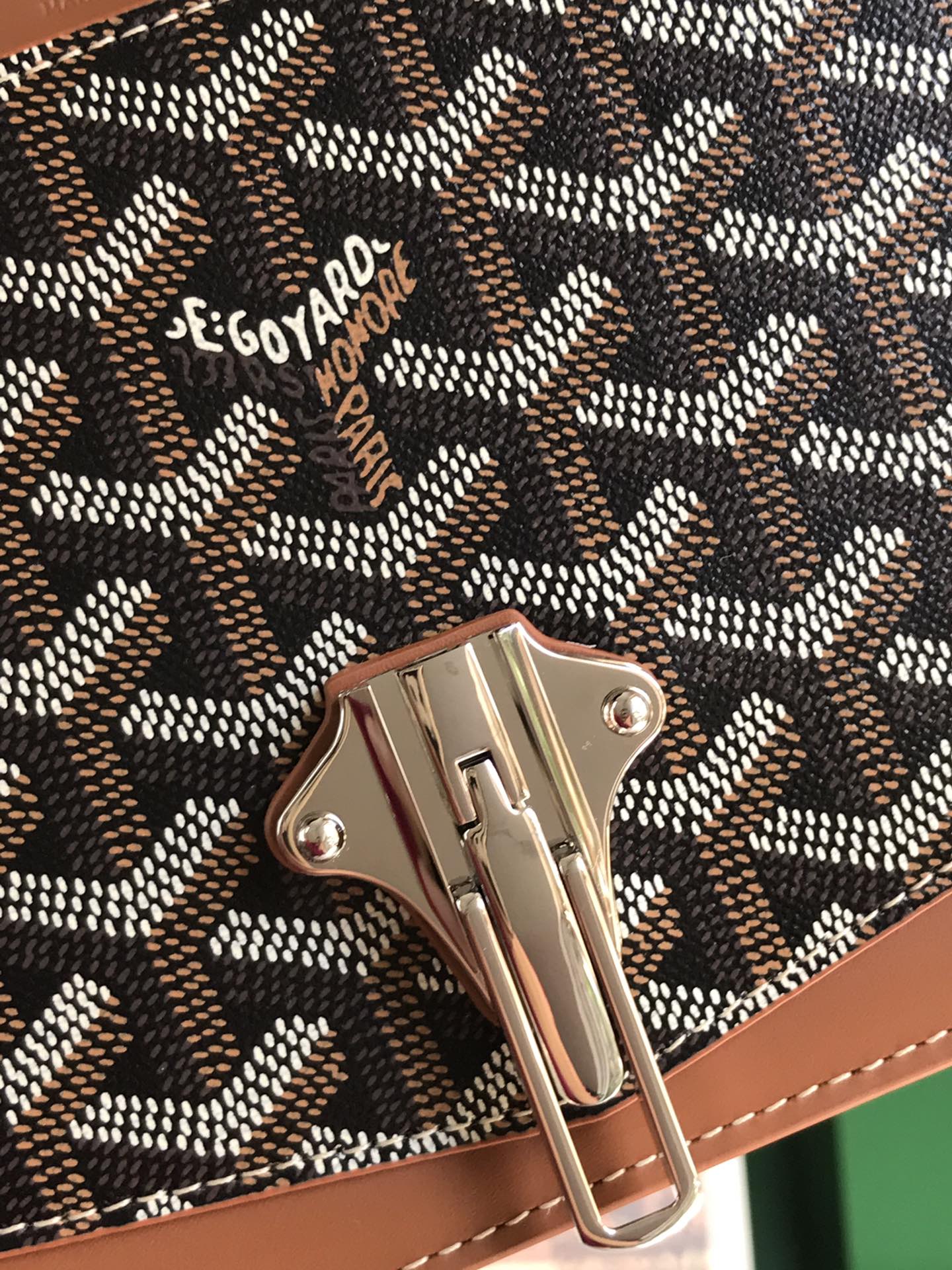 DUCHESSE MARIE-CAROLINE BAG 25 IN BLACK GOYARDINE CANVAS AND TAN SMOOTH CALFSKIN