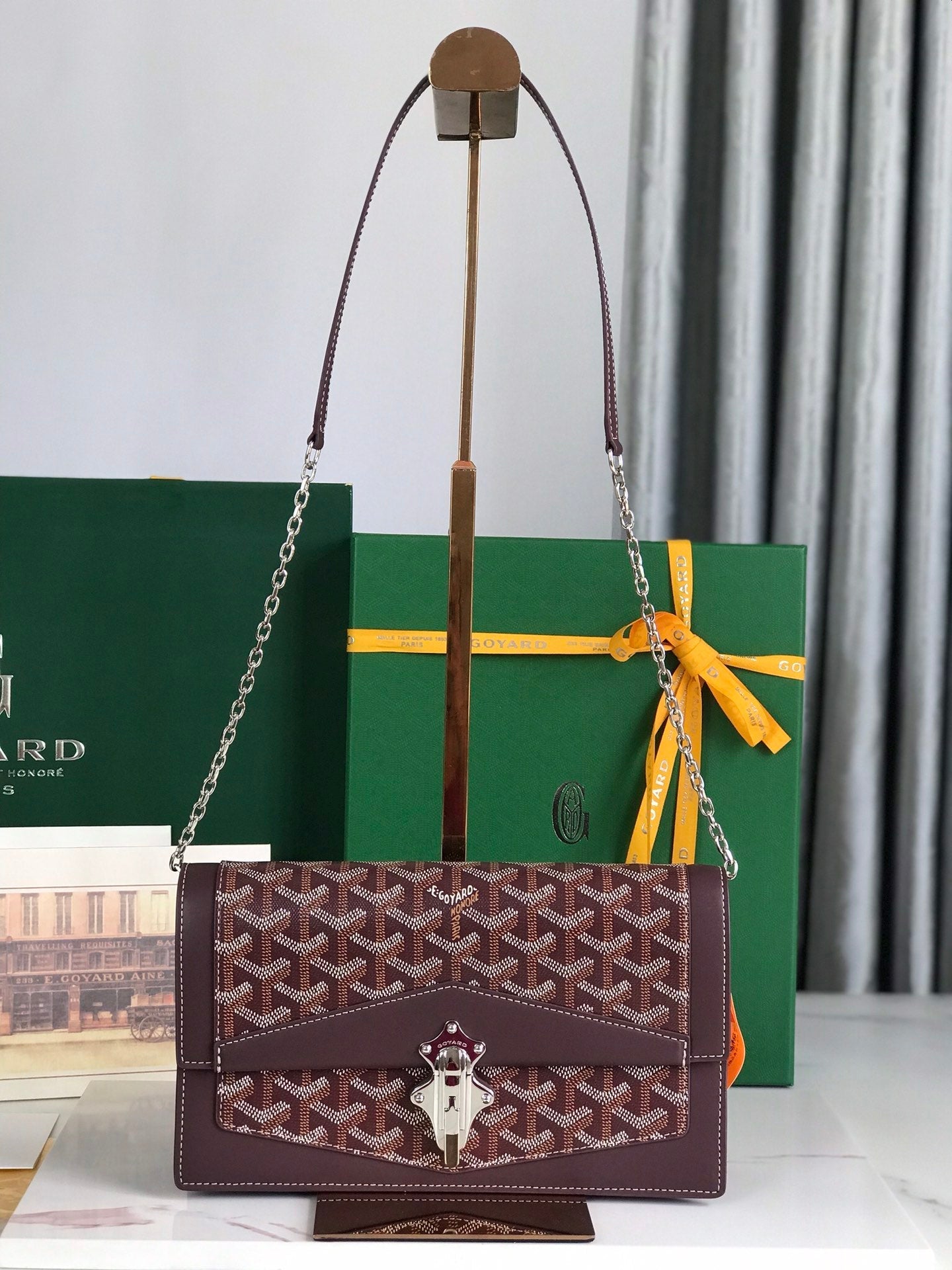 DUCHESSE MARIE-CAROLINE BAG 25 IN WINE RED GOYARDINE CANVAS AND SMOOTH CALFSKIN