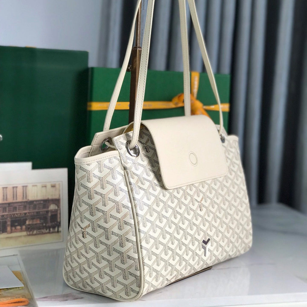 ROUETTE SOUPLE BAG 30 IN WHITE GOYARDINE CANVAS AND CALFSKIN