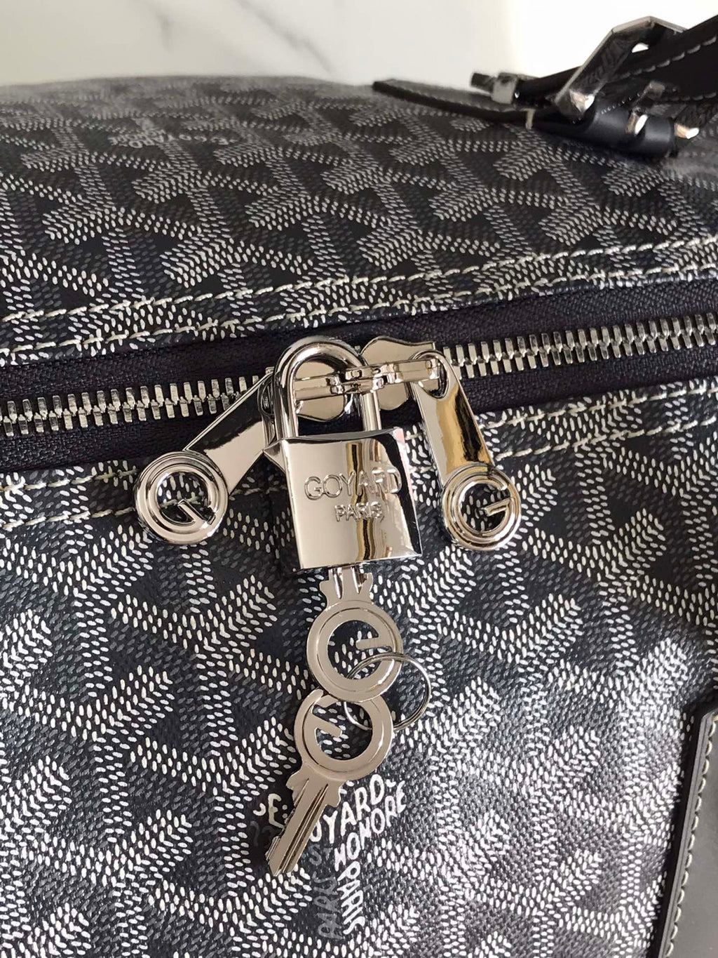 BOSTON 50 BAG IN GRAY GOYARDINE CANVAS AND CALFSKIN TRIM