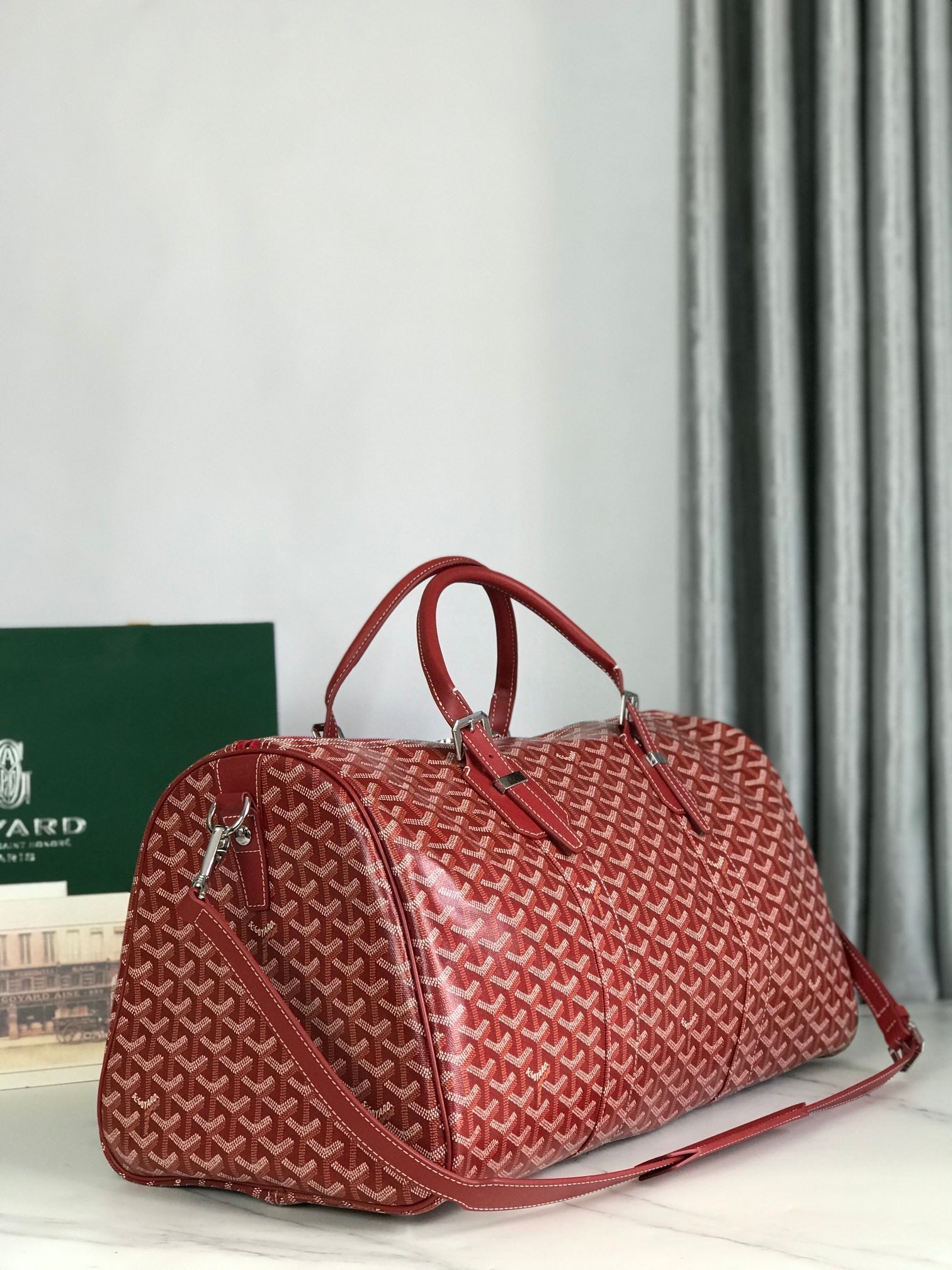 BOSTON 50 BAG IN RED GOYARDINE CANVAS AND CALFSKIN TRIM