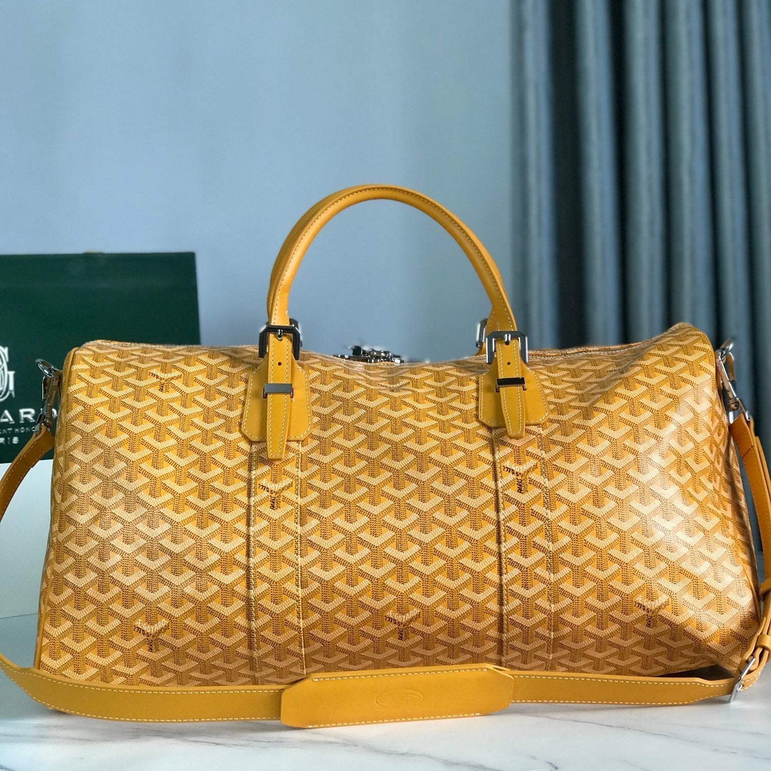 BOSTON 50 BAG IN YELLOW GOYARDINE CANVAS AND CALFSKIN TRIM