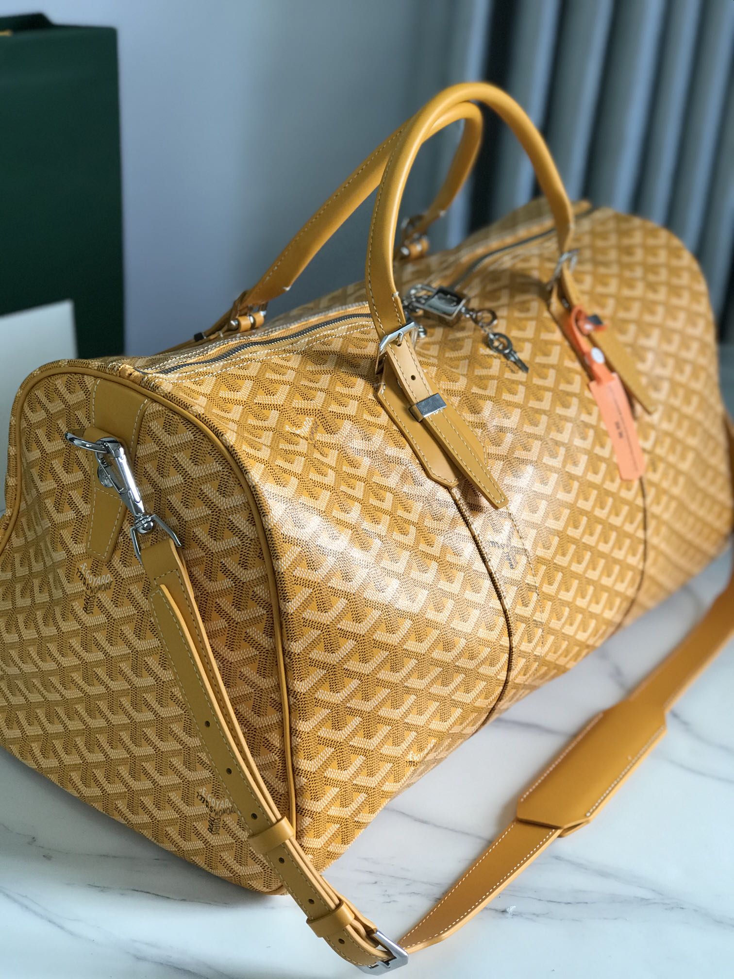 BOSTON 50 BAG IN YELLOW GOYARDINE CANVAS AND CALFSKIN TRIM