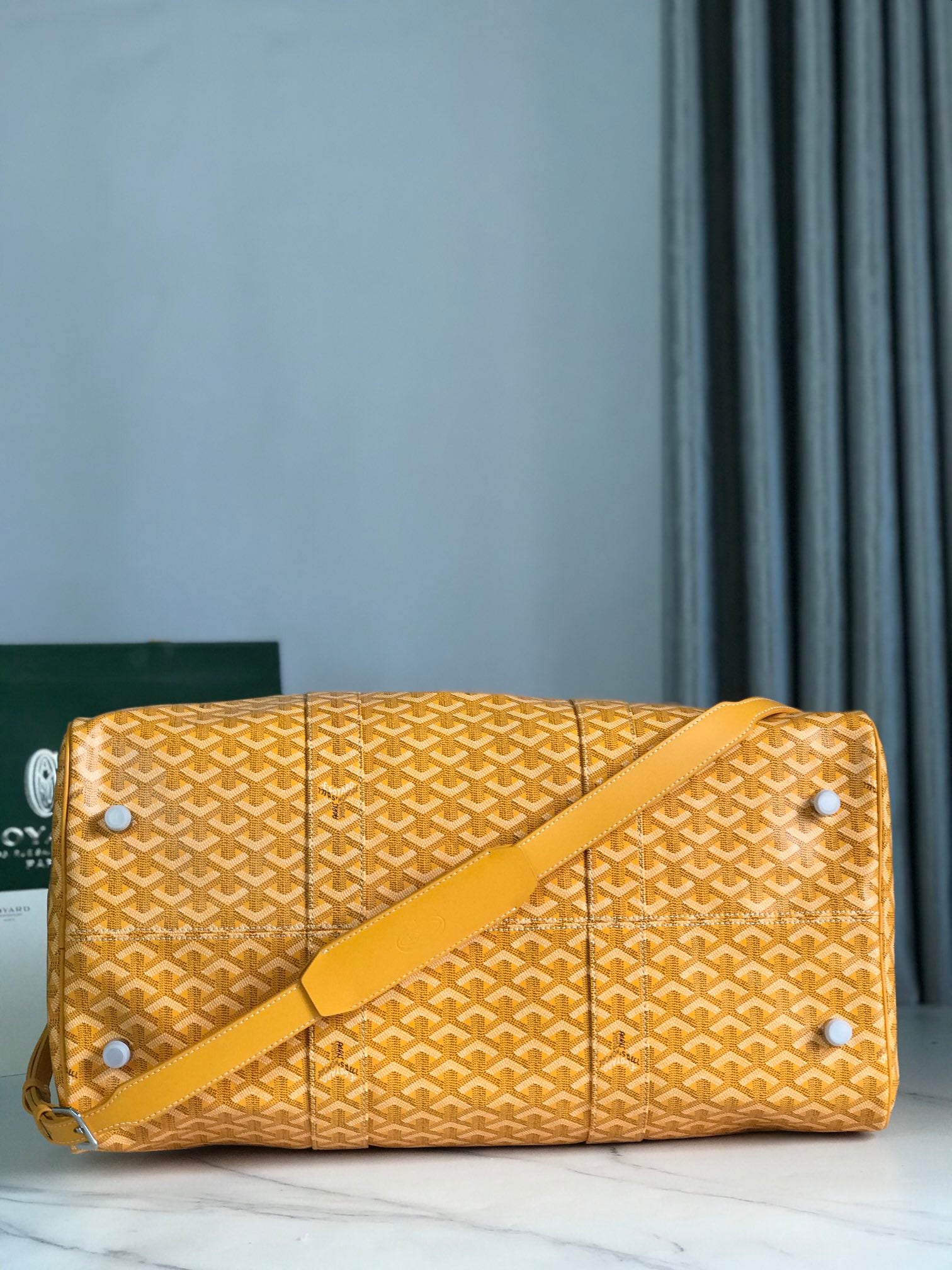 BOSTON 50 BAG IN YELLOW GOYARDINE CANVAS AND CALFSKIN TRIM